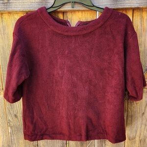 Wool Rayon Blend Fuzzy Zipper Top Ann Taylor Size Small Maroon crop top